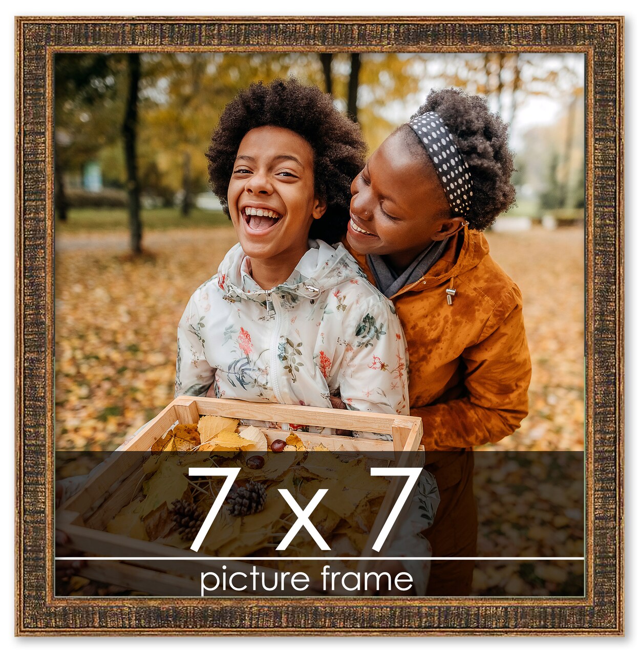 Square Textured Gold Picture Frame - UV Acrylic, Foam Board Backing, Hanging Hardware